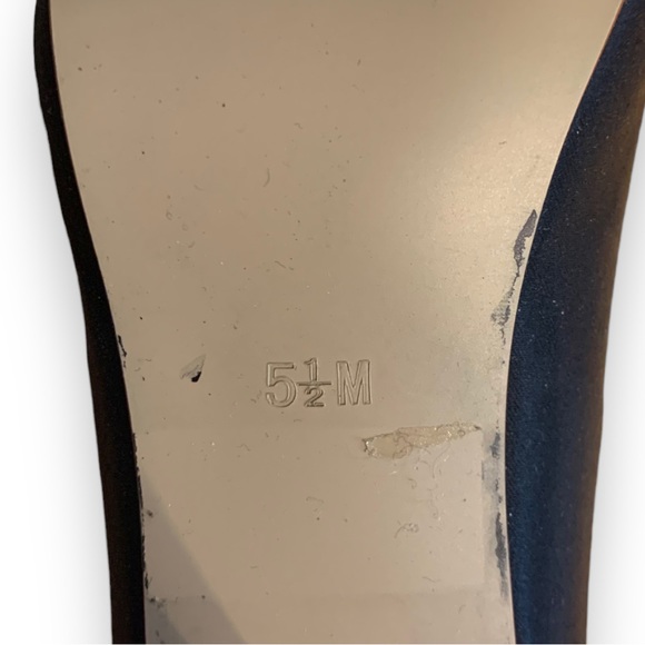 Black satin peep toe heels with rhinestone ornaments size 5.5M - Picture 9 of 13